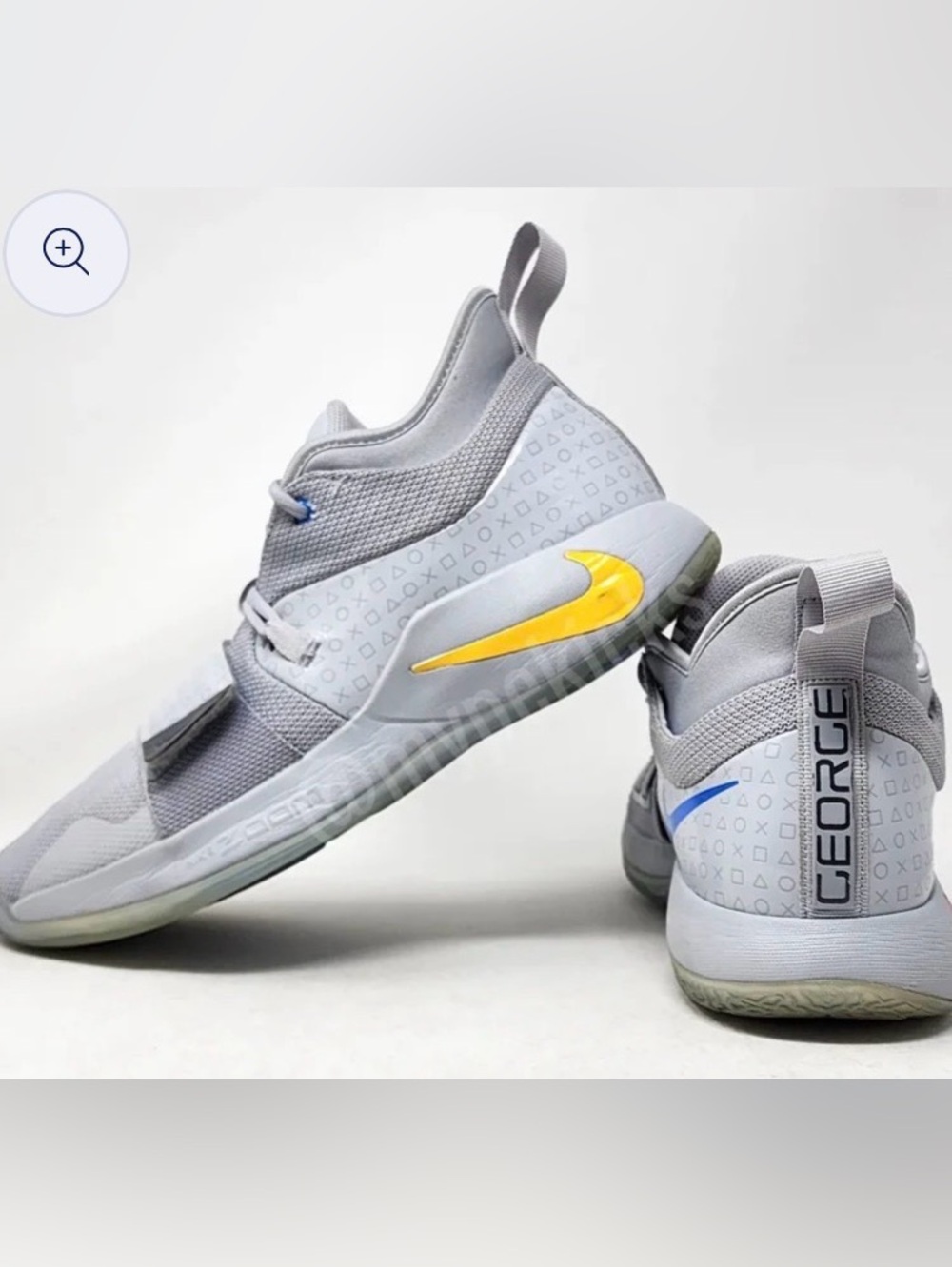 Nike Zoom Paul George Gray Basketball w/ Yellow & Blue Swoosh Accents